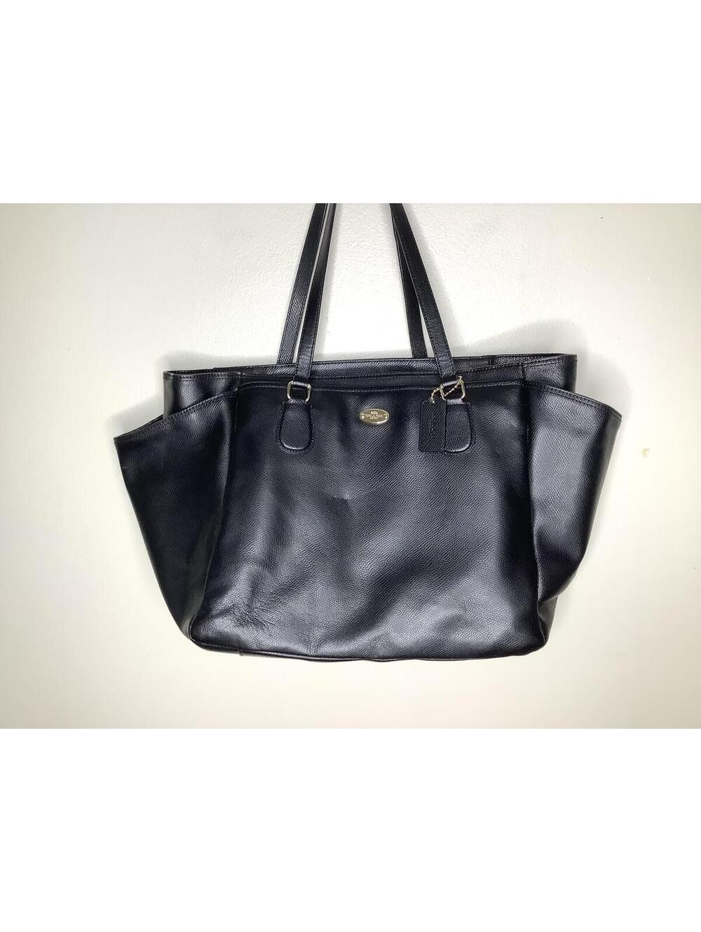 < Coach Black Leather Large Diaper Tote Bag > - Picture 4 of 13